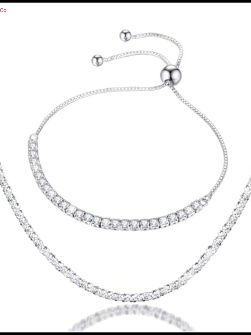Platinum Plated Diamond Tennis Bracelet Necklace Jewelry Set Adjustable Women's